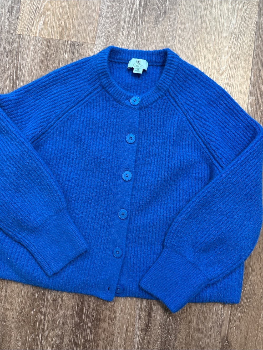 CeCe Cobalt Blue Button-Front Knit Cardigan